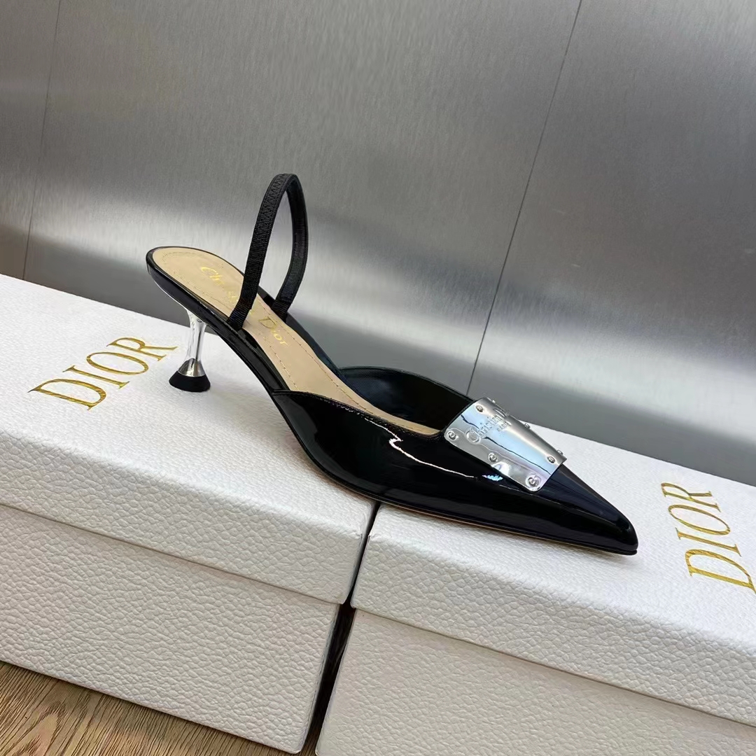 Dior Women Shoes CD La Parisienne Dior Slingback Pump Black Patent Calfskin