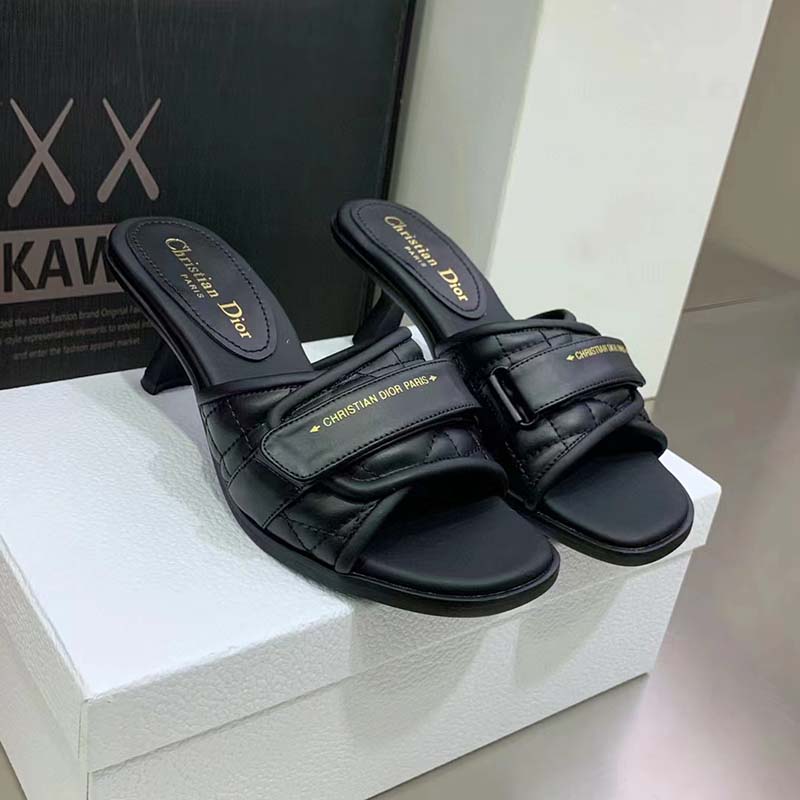 Dior Women Shoes CD Dio(r) Evolution Heeled Slide Black Quilted Cannage Calfskin