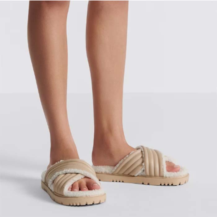 Dior Unisex CD D-Cross Slide Powder Beige Lambskin White Shearling