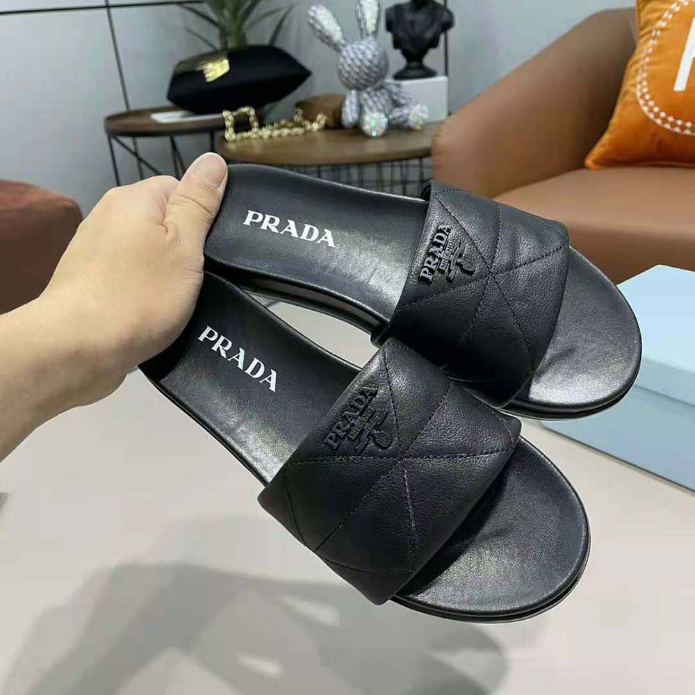 Prada Women Nappa Leather Slides in 20mm Heel-Black