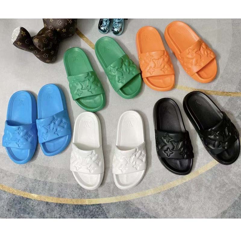 Louis Vuitton LV Unisex Waterfront Mule Blue Monogram Embossed Rubber Waterproof