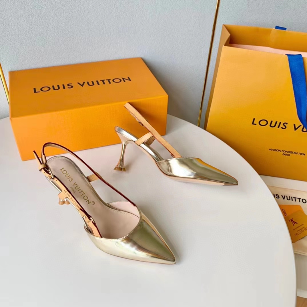 Louis Vuitton LV Women Blossom Slingback Pump Light Gold Metallic Calf Leather Cowhide
