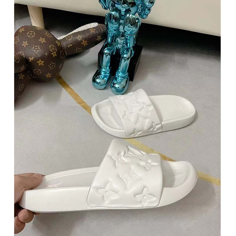 Louis Vuitton LV Unisex Waterfront Mule White Monogram Embossed Rubber Waterproof
