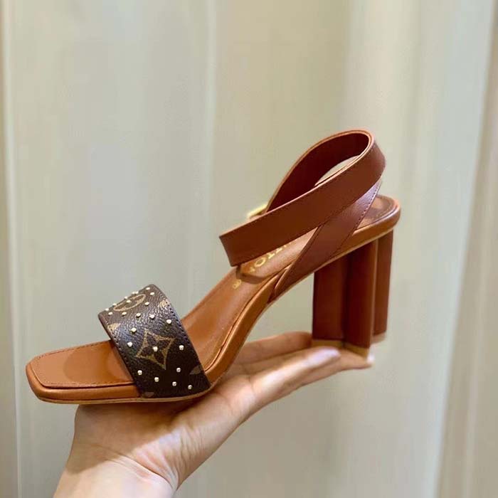 Louis Vuitton LV Women Silhouette Sandal Cacao Brown Patent Monogram Canvas Leather