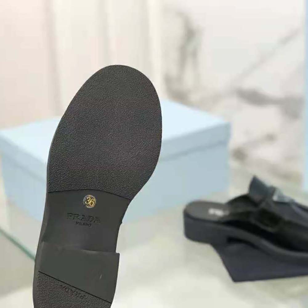 Prada Women Chocolate Brushed Leather Mules-Black