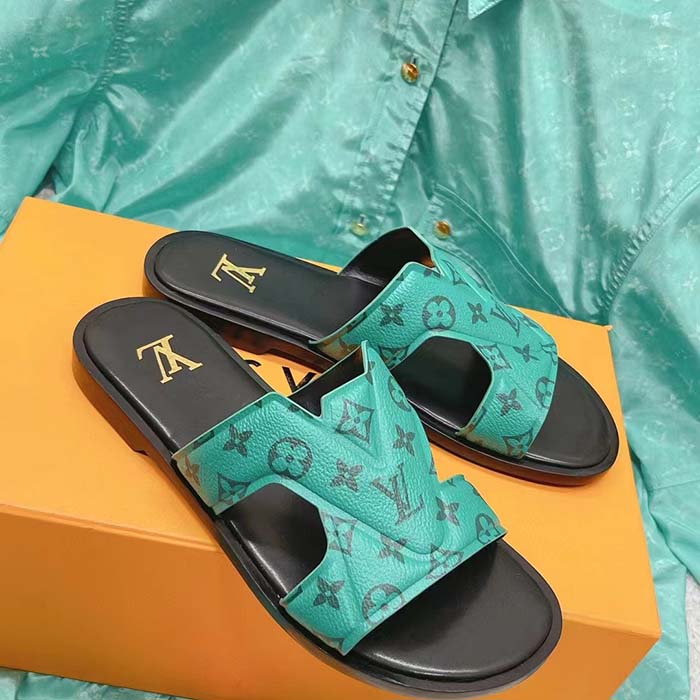 Louis Vuitton LV Unisex Oasis Mule Eclipse Green Monogram Grained Calf Leather Rubber