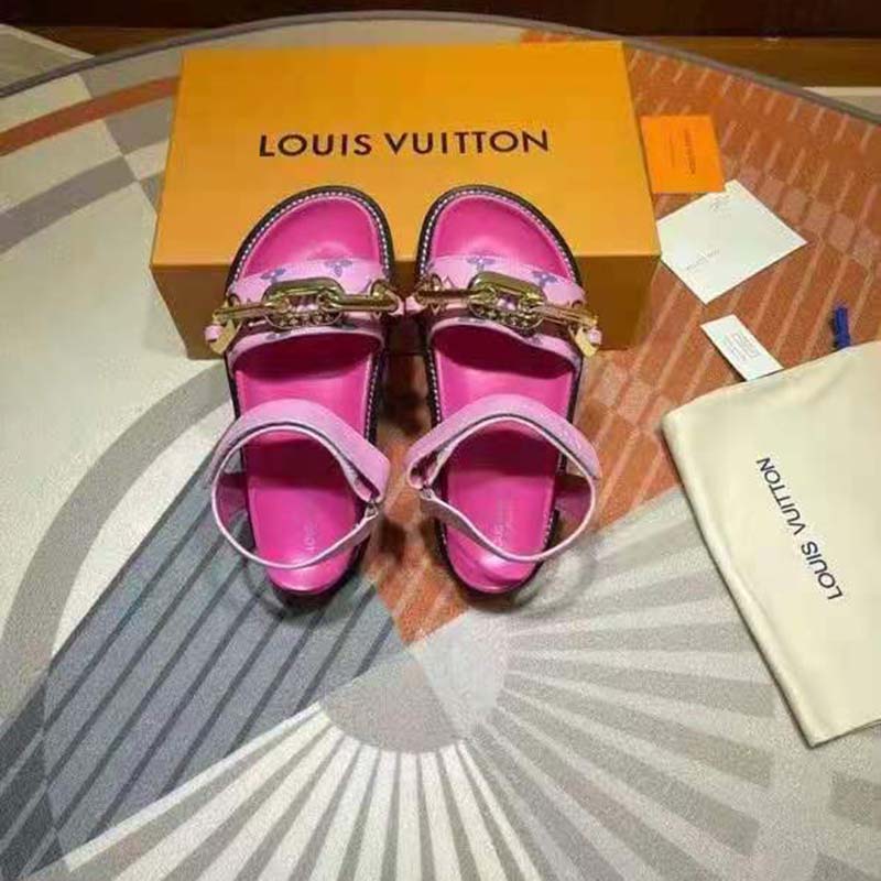 Louis Vuitton LV Women Paseo Flat Comfort Sandal Pink Monogram Embossed Lamb and Calf Leather
