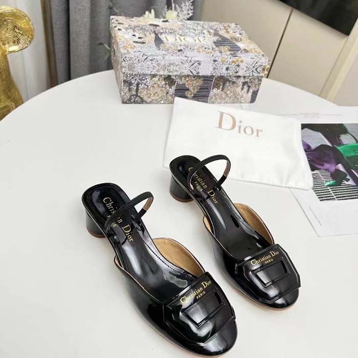 Dior Women CD Day Slingback Pump Black Patent Calfskin