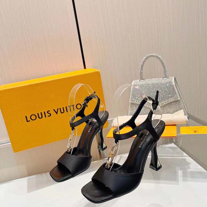Louis Vuitton Women LV Sparkle Sandal Black Calfskin Leather Outsole 9.5 CM Heel