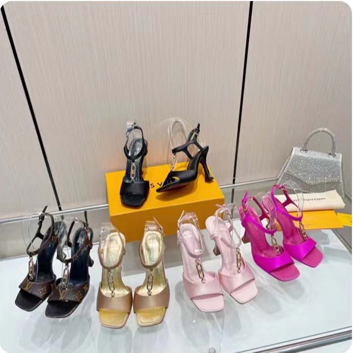 Louis Vuitton Women LV Sparkle Sandal Pink Calfskin Leather Outsole 9.5 CM Heel