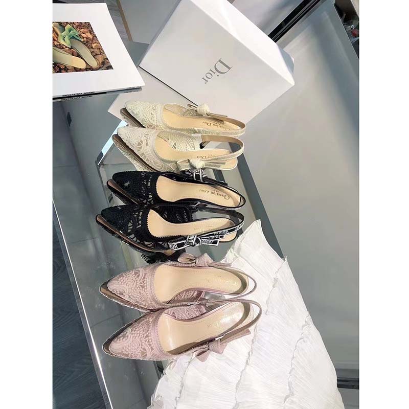 Dior Women CD J’Adior Slingback Pump Black Macramé Embroidered Cotton