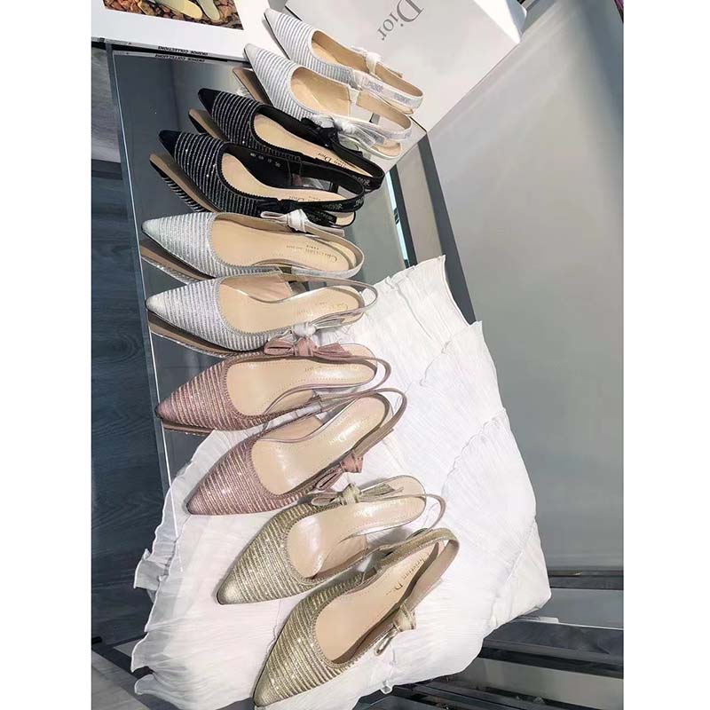 Dior Women CD J’Adior Slingback Pump White Cotton Embroidered Silver-Tone Strass