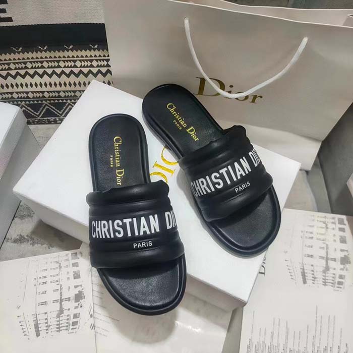 Dior Unisex CD Every-D Slide Black Embossed Lambskin