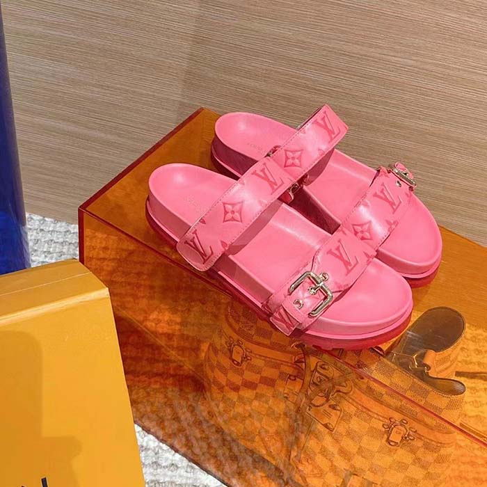 Louis Vuitton Women LV Bom Dia Flat Comfort Mule Pink Monogram-Embossed Calf