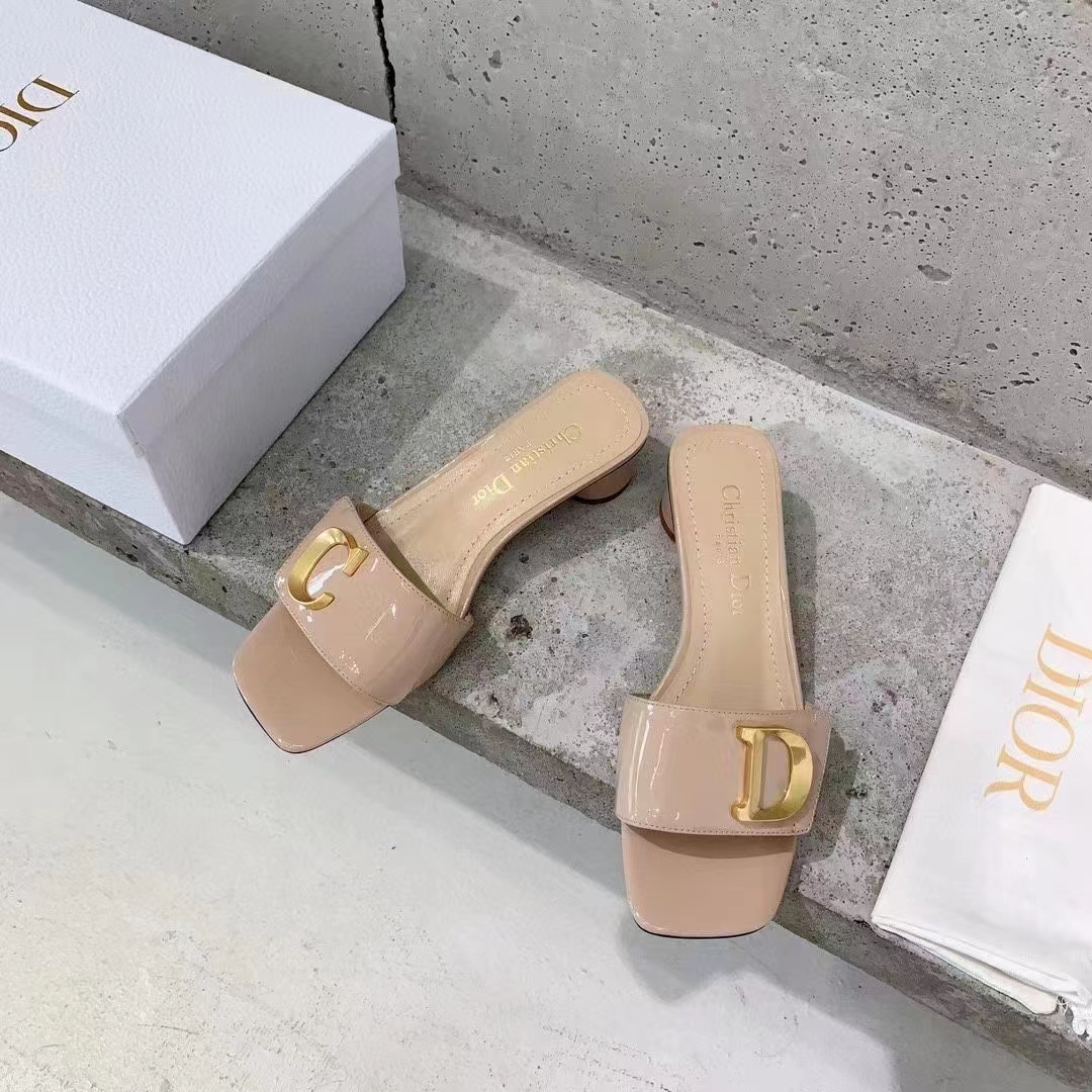 Dior Women CD C’est Dior Heeled Slide Nude Patent Calfskin