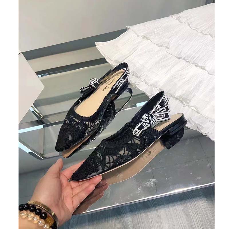 Dior Women CD J’Adior Slingback Pump Black Macramé Embroidered Cotton