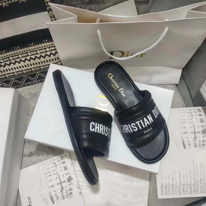 Dior Unisex CD Every-D Slide Black Embossed Lambskin