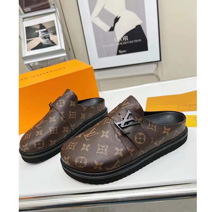 Louis Vuitton Unisex LV Easy Mule Ebene Monogram Canvas Adjustable Strap Anatomic Insole