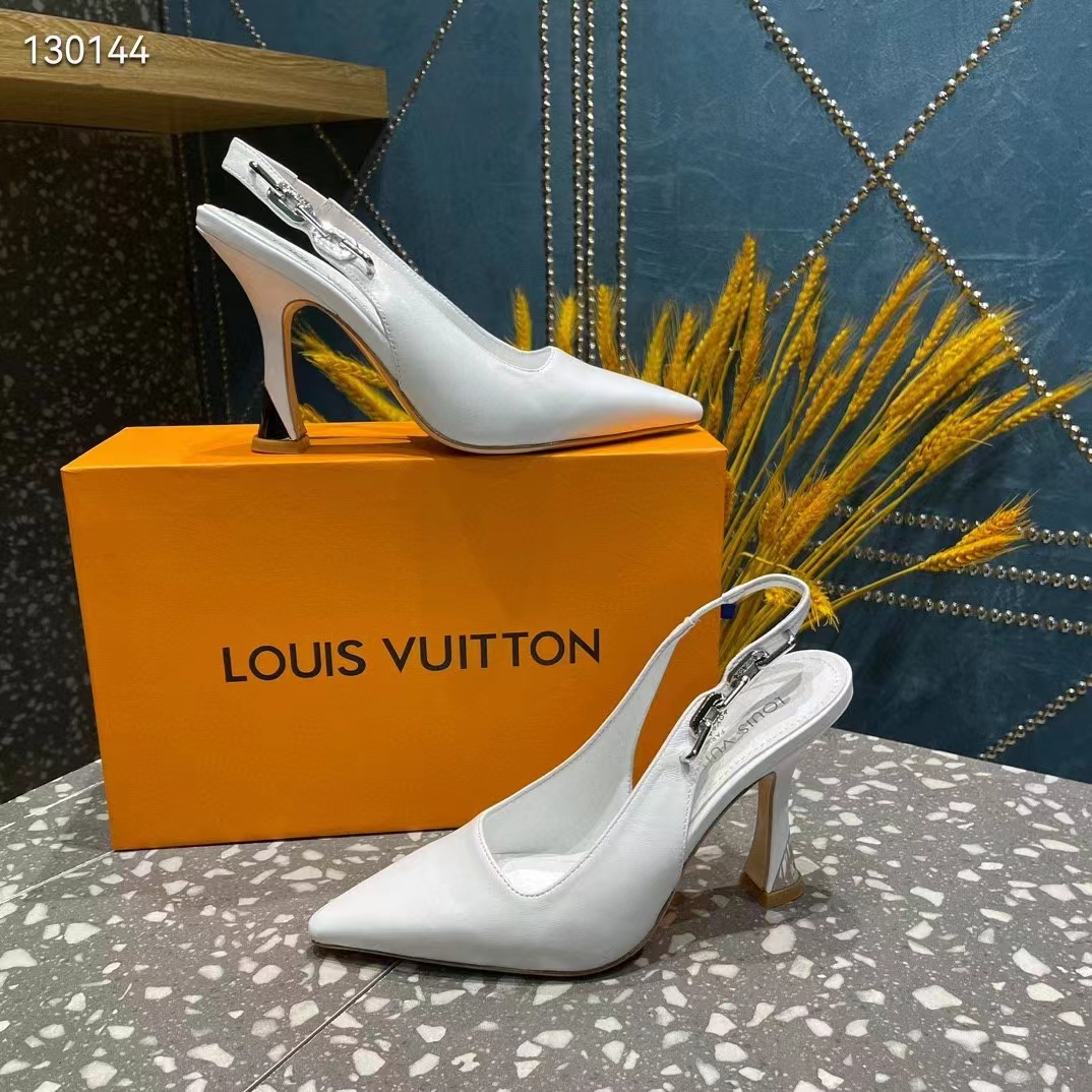 Louis Vuitton LV Women Sparkle Slingback Pump Silver Metallic Calf Leather 9.5 Cm Heel