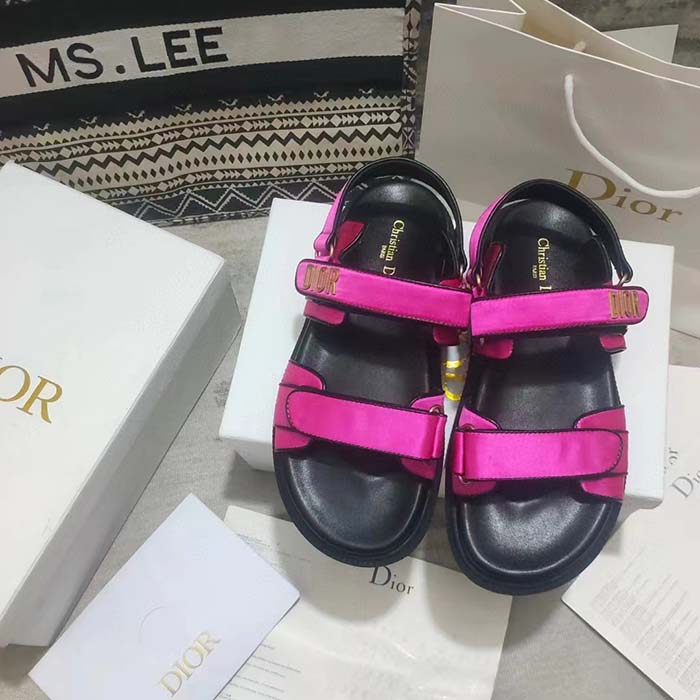 Dior Women CD Dioract Sandal Rani Pink Satin Black Lambskin
