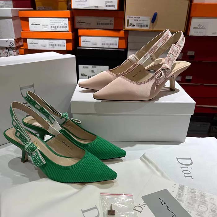 Dior Women CD J’Adior Slingback Pump Nude Embroidered Satin Cotton