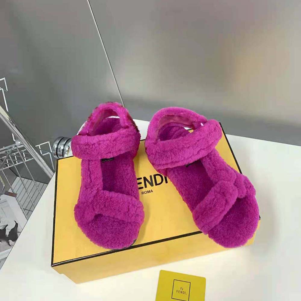 Fendi Women Feel Purple Sheepskin Sandals