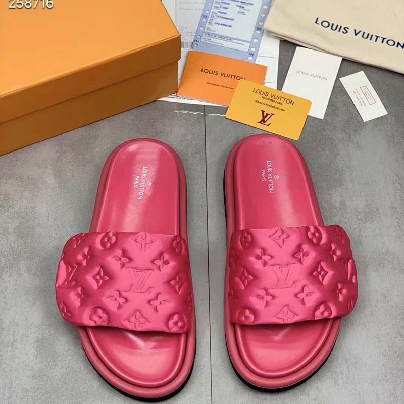Louis Vuitton LV Unisex Pool Pillow Flat Comfort Mule Fuchsia Pink Monogram