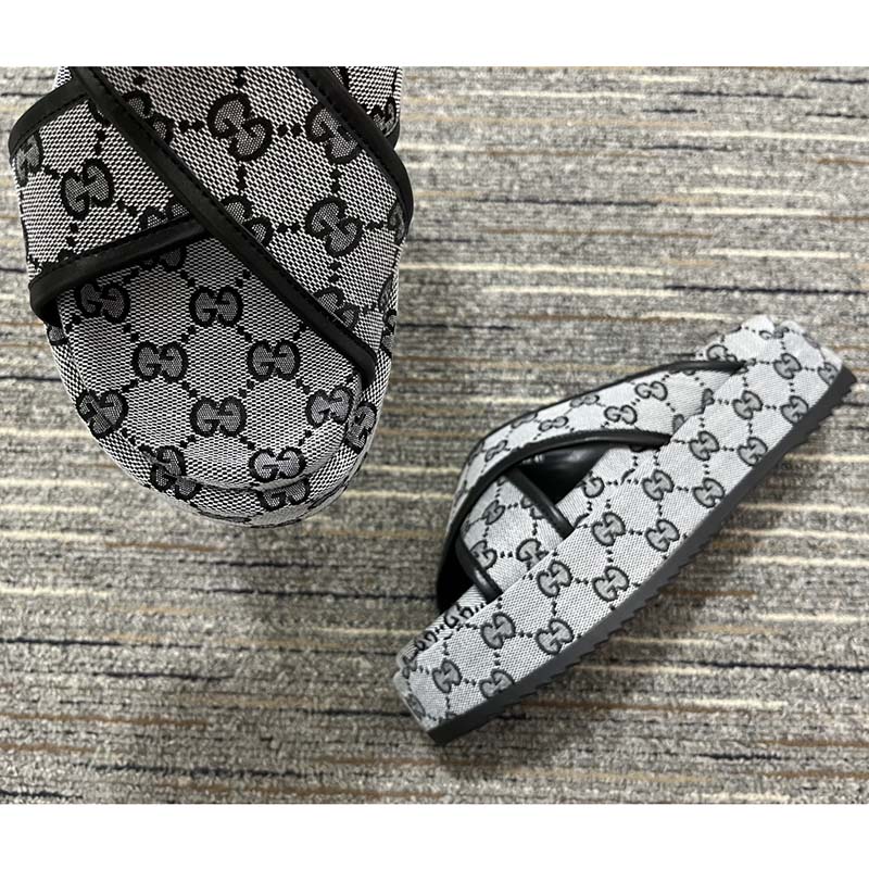 Gucci Women Platform Slide Sandal Beige Blue Original GG Canvas Rubber Sole Low Heel