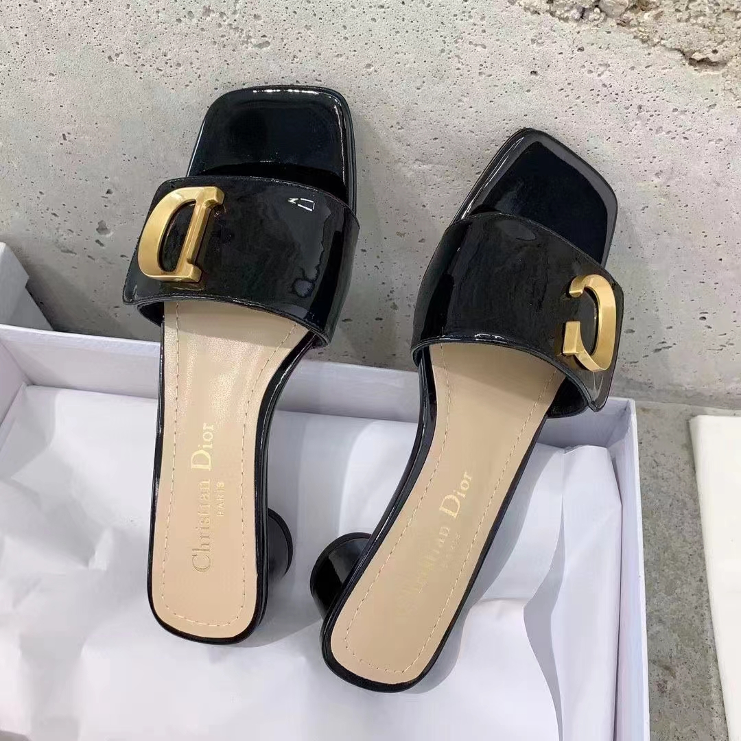 Dior Women CD C’est Dior Heeled Slide Black Patent Calfskin