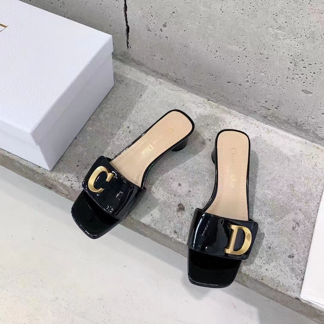 Dior Women CD C’est Dior Heeled Slide Black Patent Calfskin