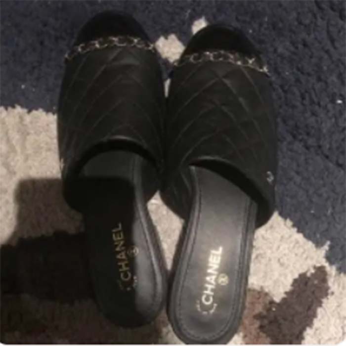 Chanel Women CC Tweed Calfskin Black Leather Loafer Gold Tone Metal