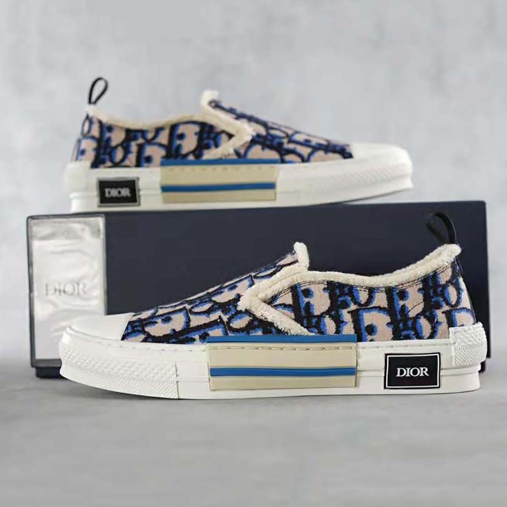 Dior Men B23 Slip-on Sneaker Beige Black and Navy Blue Dior Oblique Tapestry