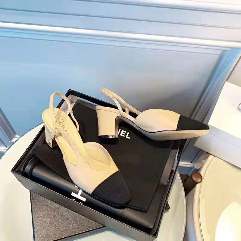 Chanel Women Slingbacks in Goatskin & Grosgrain 6.7 cm Heel-Sandy