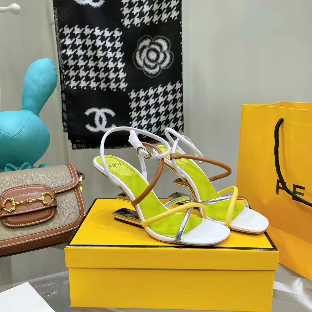 Fendi Women FF First White Nappa Leather High-Heeled Sandals 9.5 cm Heel