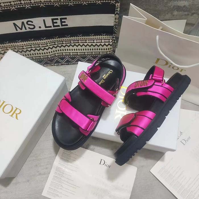 Dior Women CD Dioract Sandal Rani Pink Satin Black Lambskin
