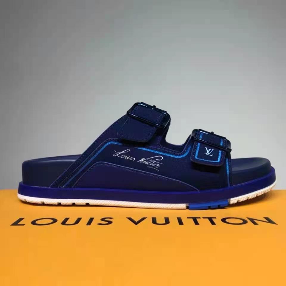 Louis Vuitton Unisex LV Trainer Mule Blue Monogram-Embossed Suede Calf Leather