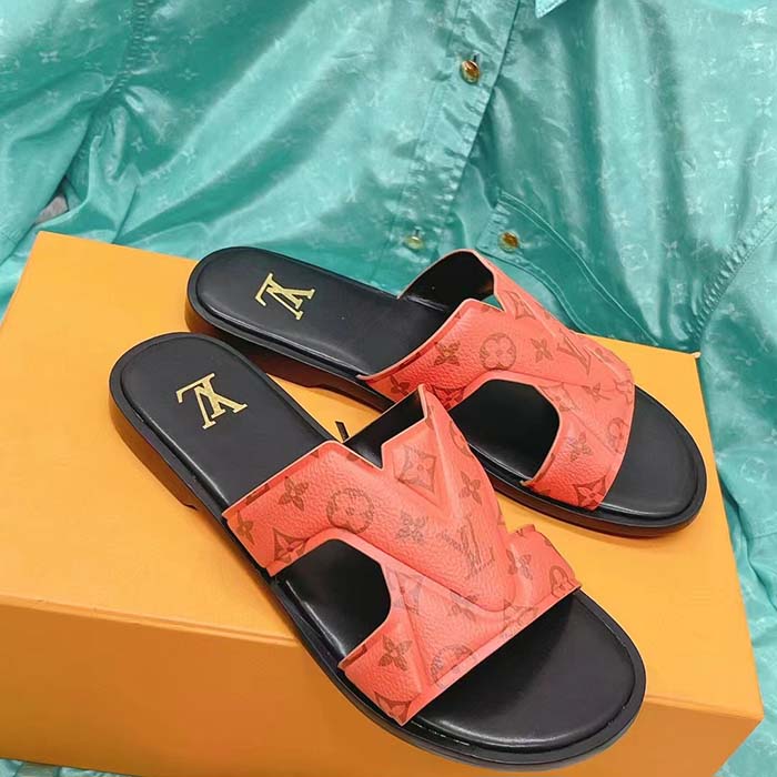 Louis Vuitton LV Unisex Oasis Mule Orange Monogram Grained Calf Leather Rubber