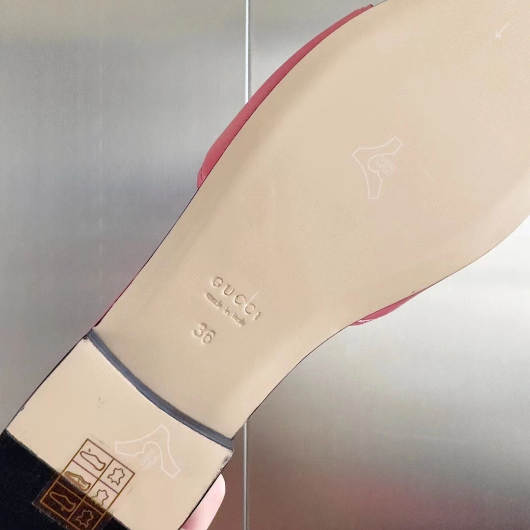 Gucci Women Interlocking G Cut Out Slide Sandal Dark Pink Leather Flat