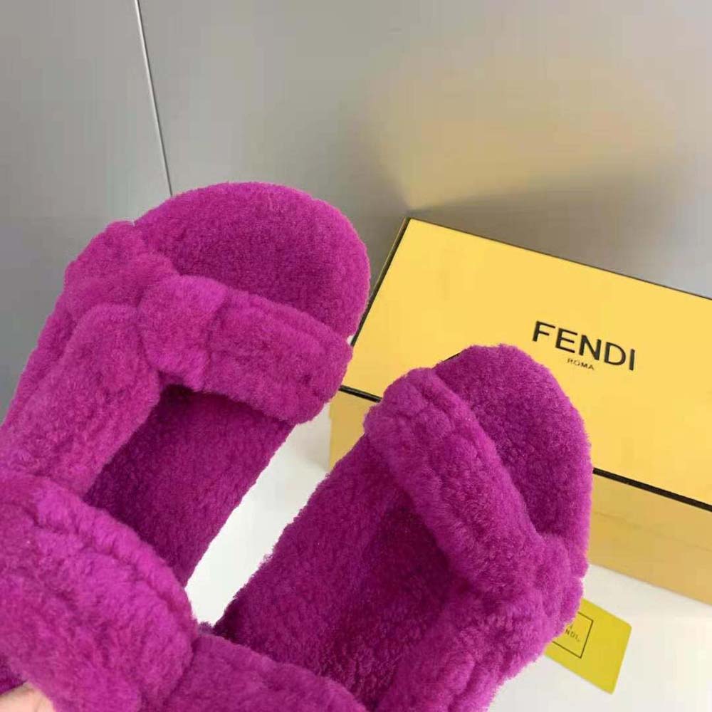 Fendi Women Feel Purple Sheepskin Sandals