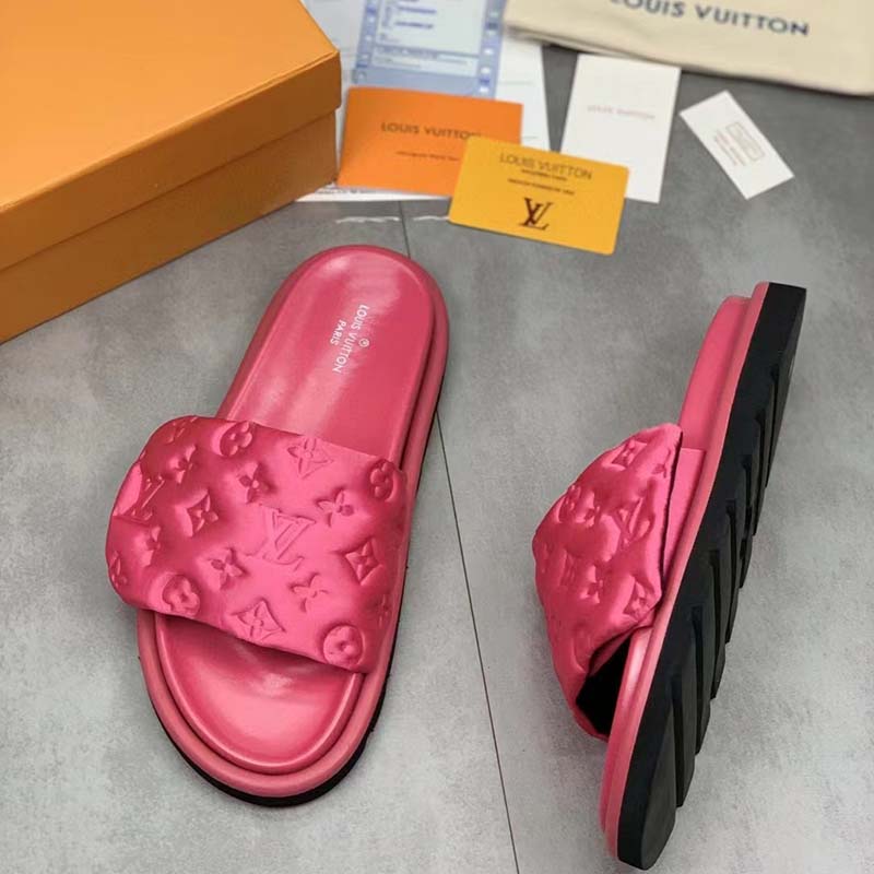 Louis Vuitton LV Unisex Pool Pillow Flat Comfort Mule Fuchsia Pink Monogram