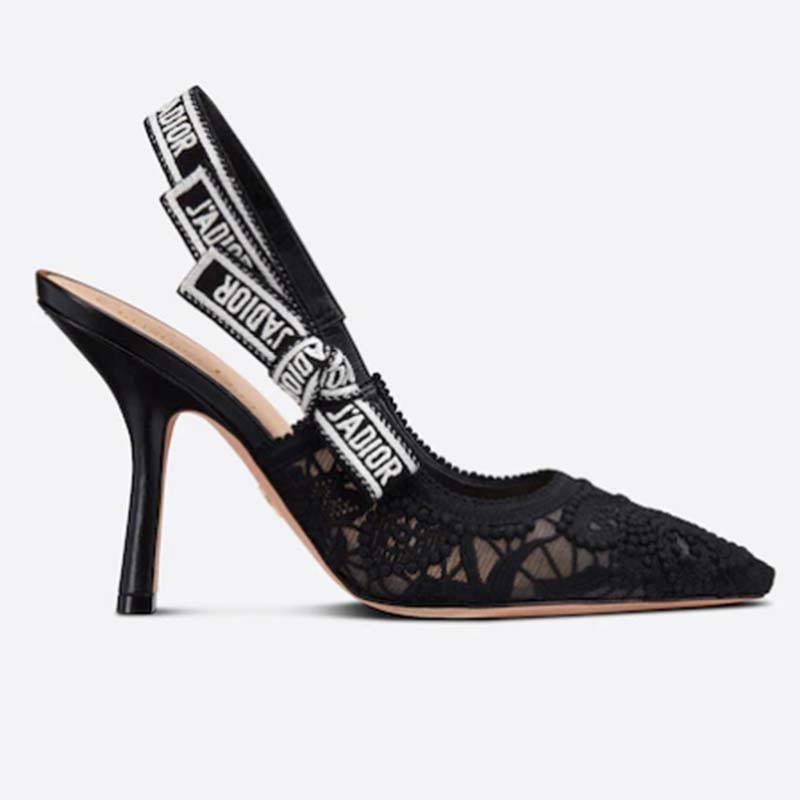 Dior Women CD J’Adior Slingback Pump Black Macramé Embroidered Cotton