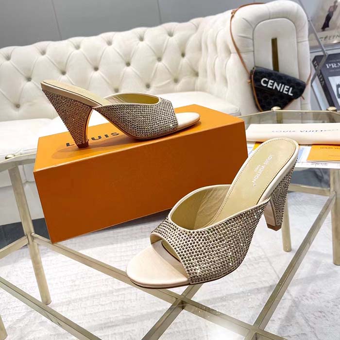 Louis Vuitton LV Women Super Mule Gold Strass Leather Outsole 10 CM Heel