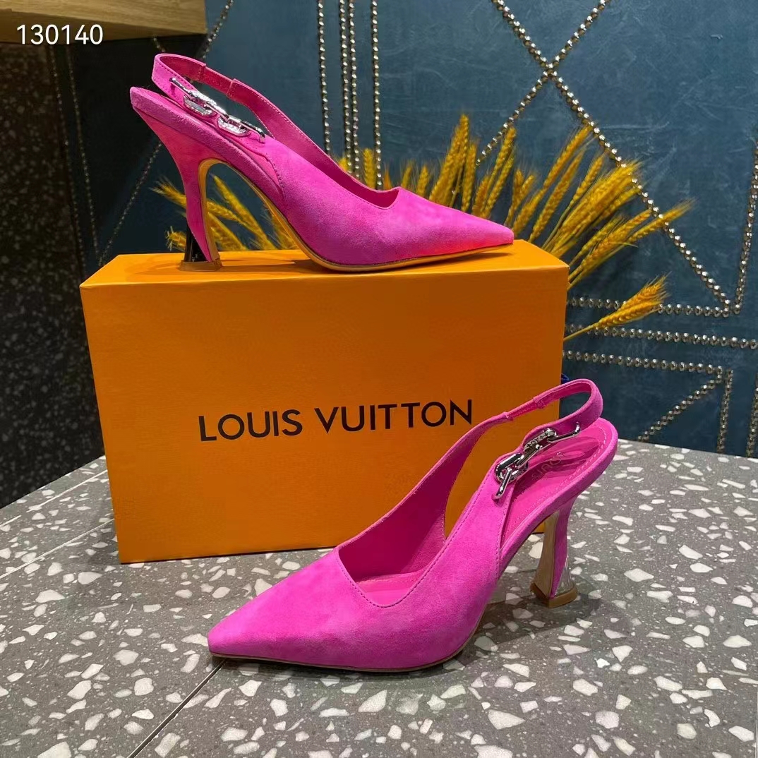 Louis Vuitton LV Women Sparkle Slingback Fuchsia Suede Baby Goat Leather 9.5 Cm Heel