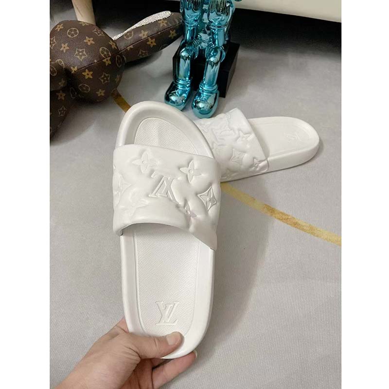 Louis Vuitton LV Unisex Waterfront Mule White Monogram Embossed Rubber Waterproof