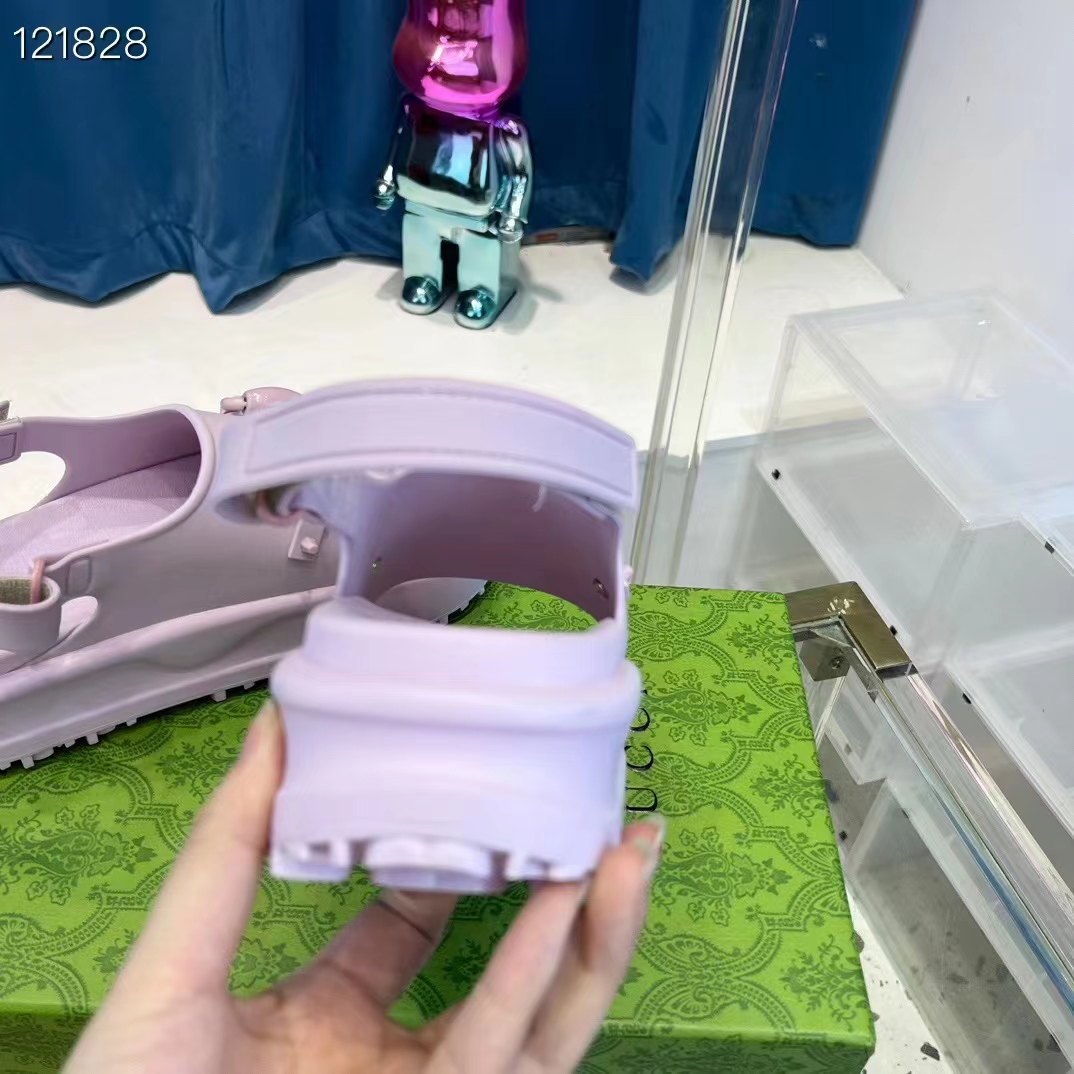 Gucci Women GG Horsebit Platform Sandal Light Pink Rubber Velcro Strap Closure