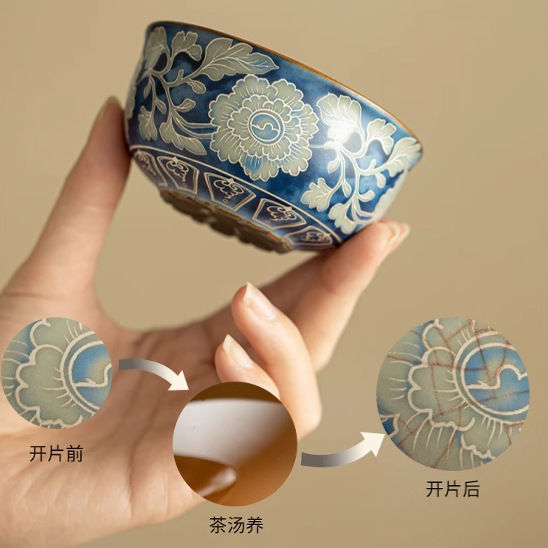 Qing Hua Handcrafted Song Dynasty Ru Kiln Porcelain Tea Cup