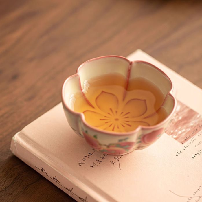 Jiu Tao Handcrafted Ru Kiln Blossom Cup Ceramic Tea Cup