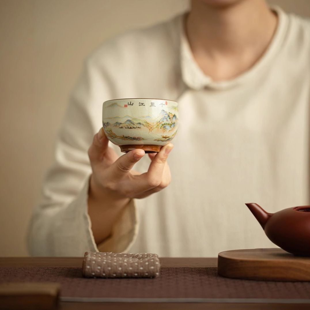 Qian Li Jiang Shan Handcrafted Celadon Tea Cup