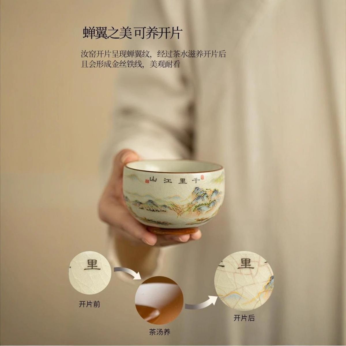 Qian Li Jiang Shan Handcrafted Celadon Tea Cup