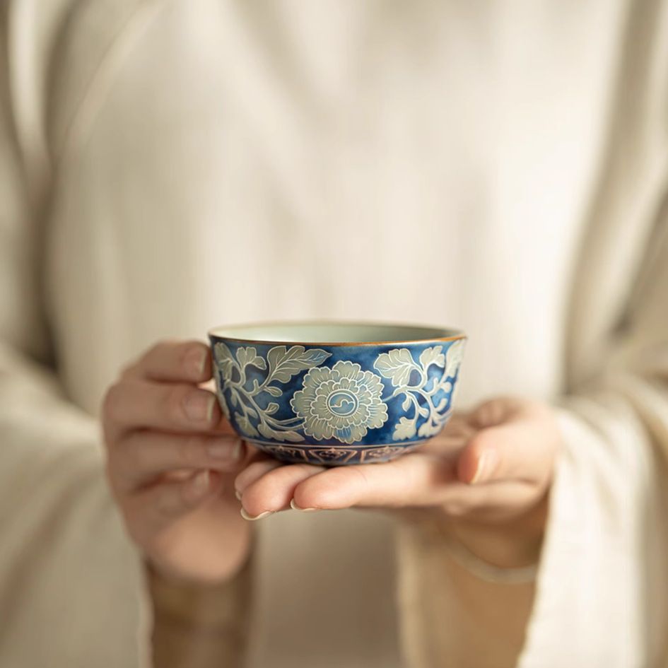 Qing Hua Handcrafted Song Dynasty Ru Kiln Porcelain Tea Cup